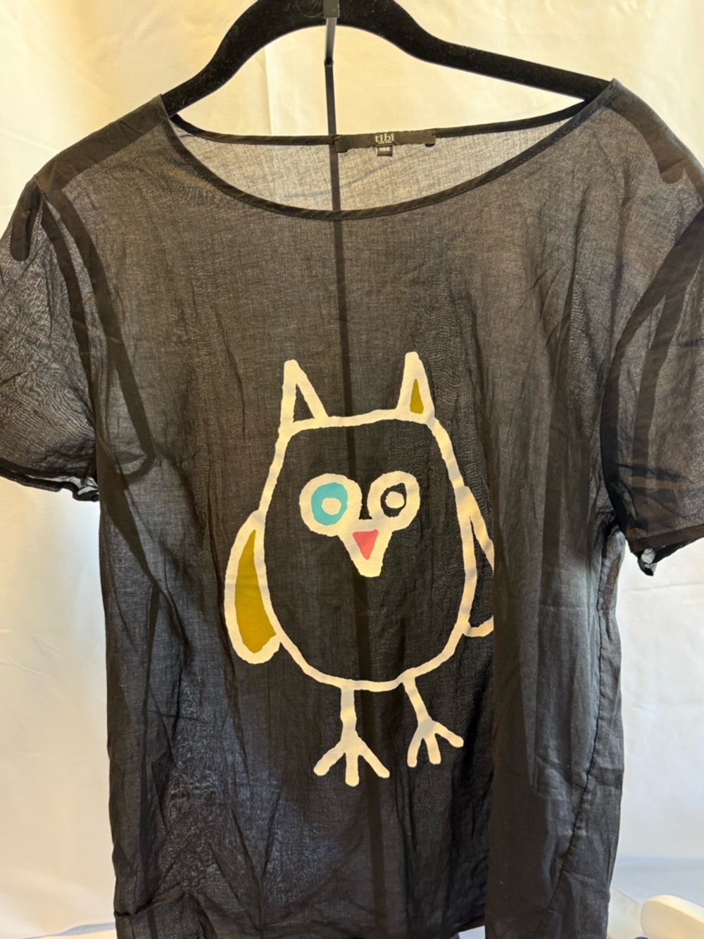 Tibi Black Owl Graphic Short Sleeve Tee